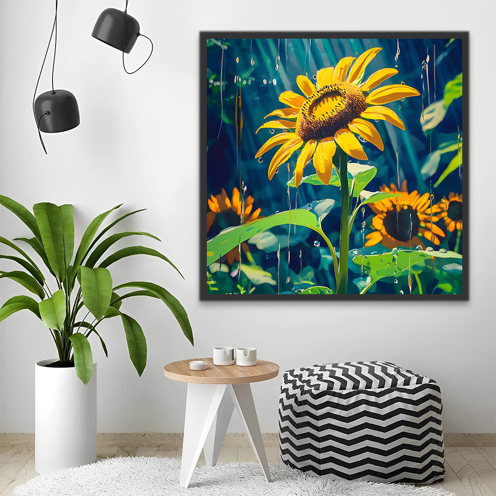 Girasoles Brillantes en la Lluvia Pintar por Números