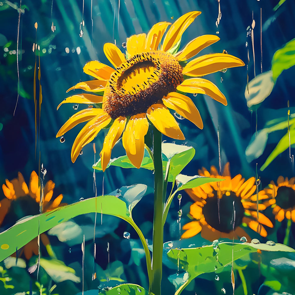 Girasoles Brillantes en la Lluvia Pintar por Números