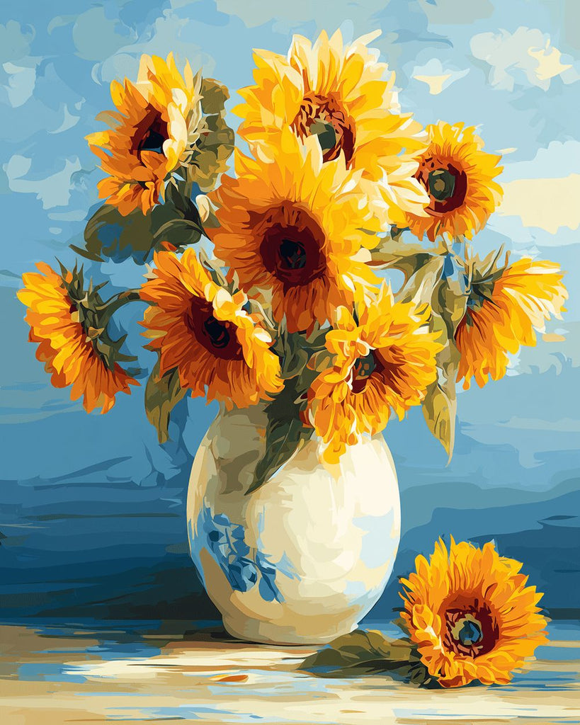 Girasoles en el Jarrón de Porcelana Pintar por Números