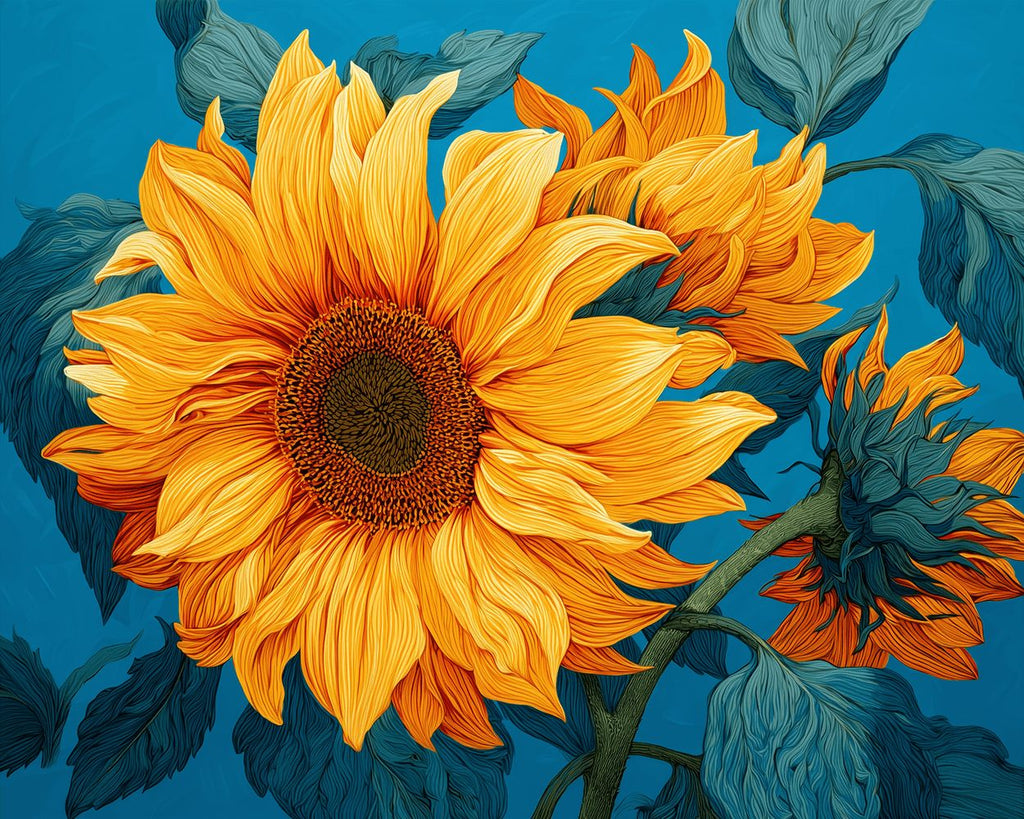 Girasoles en Fondo Azul Pintar por Números
