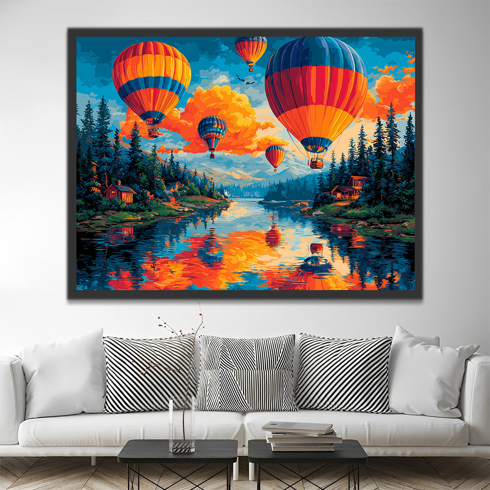 Globos Aerostáticos sobre Río y Bosque Pintar por Números