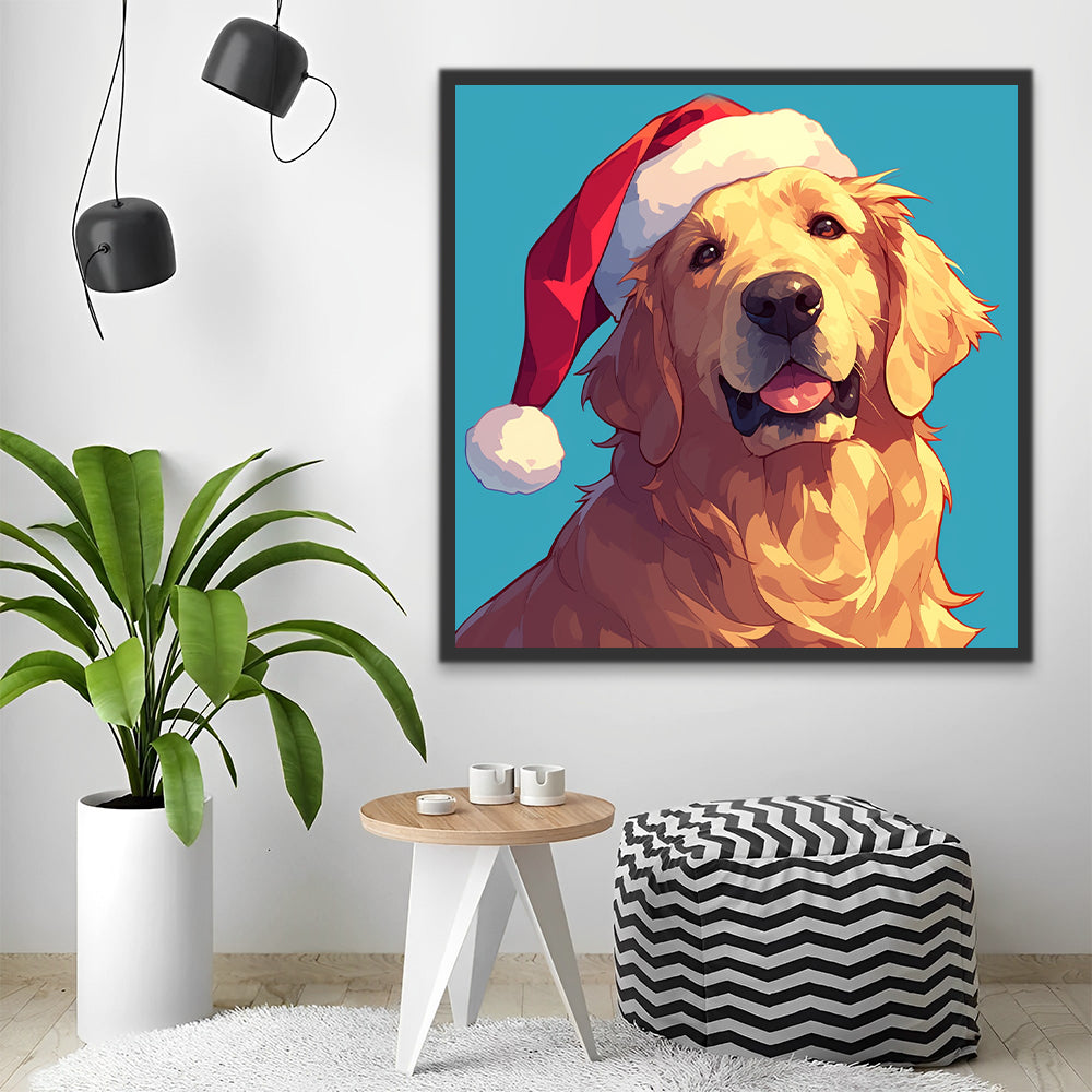 Golden Retriever con Gorro de Papá Noel Pintar por Números