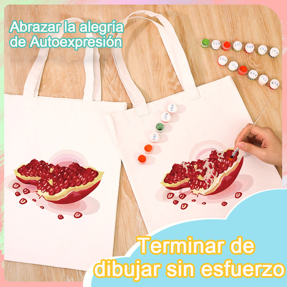 Granos de Granada Roja y Jugosa Bolsa de Lienzo Pintar por Números