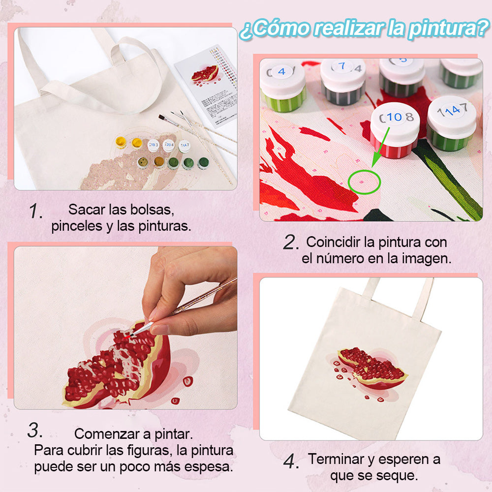 Granos de Granada Roja y Jugosa Bolsa de Lienzo Pintar por Números