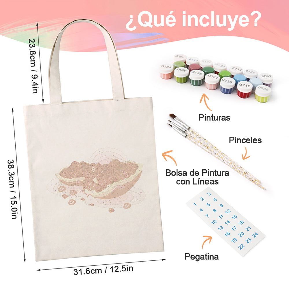Granos de Granada Roja y Jugosa Bolsa de Lienzo Pintar por Números