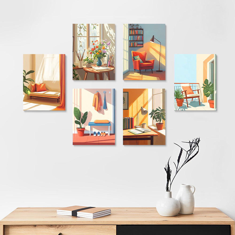 Habitaciones con Ventanas 6 Partes Mini Pintar por Números