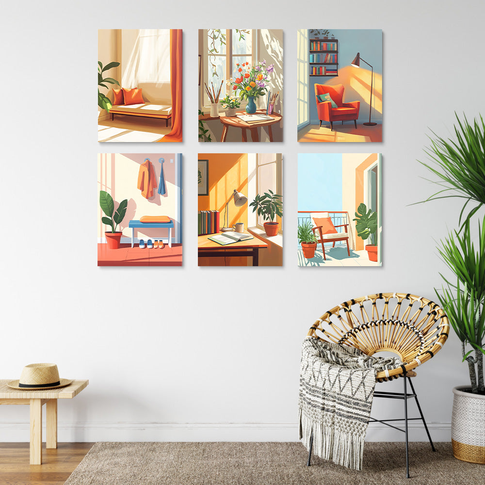 Habitaciones con Ventanas 6 Partes Mini Pintar por Números