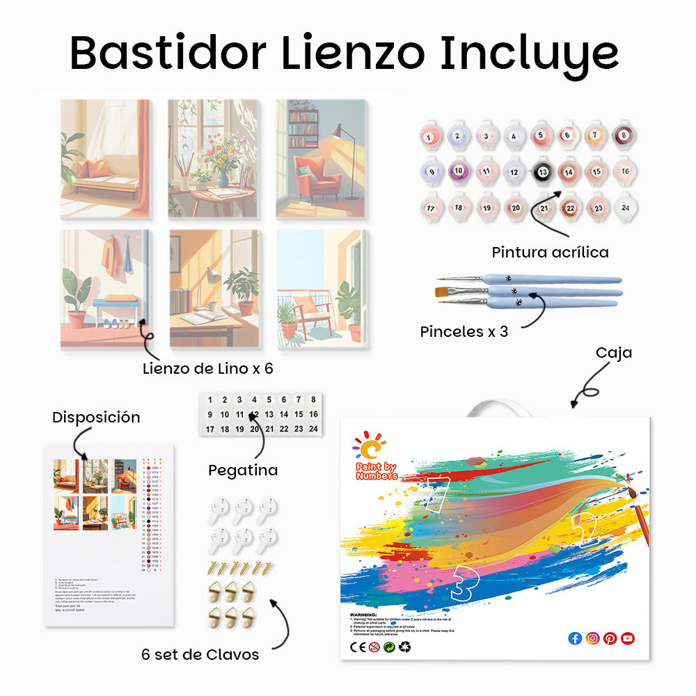 Habitaciones con Ventanas 6 Partes Mini Pintar por Números