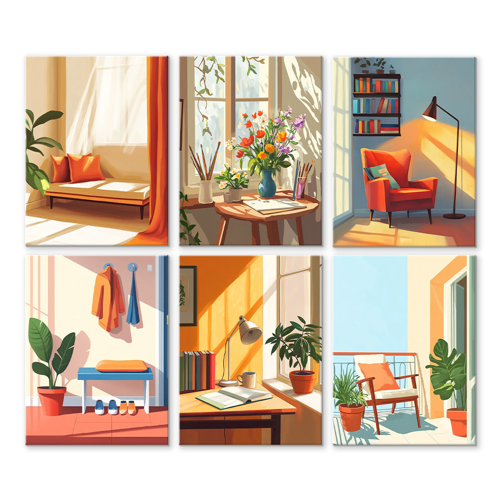 Habitaciones con Ventanas 6 Partes Mini Pintar por Números