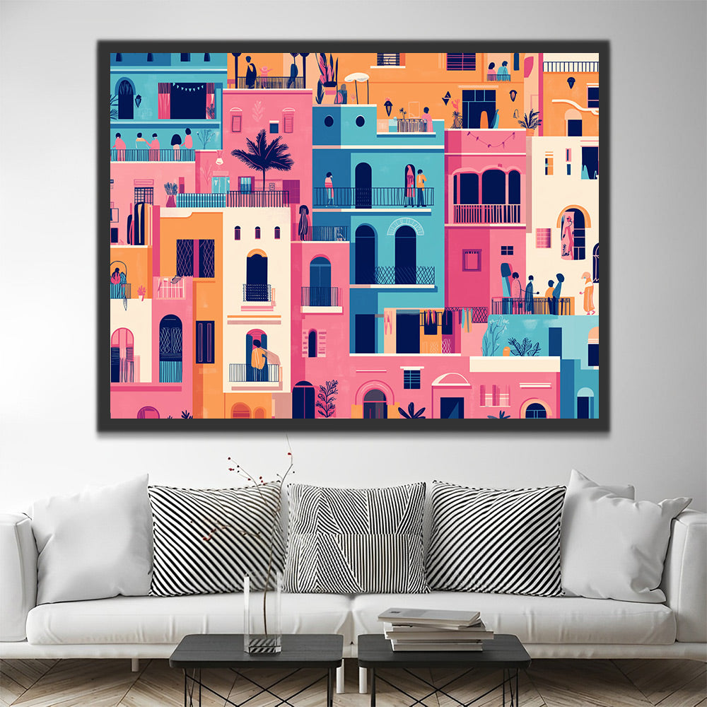 Habitantes en las Casas Coloridas Pintar por Números