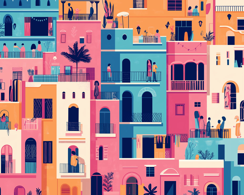 Habitantes en las Casas Coloridas Pintar por Números