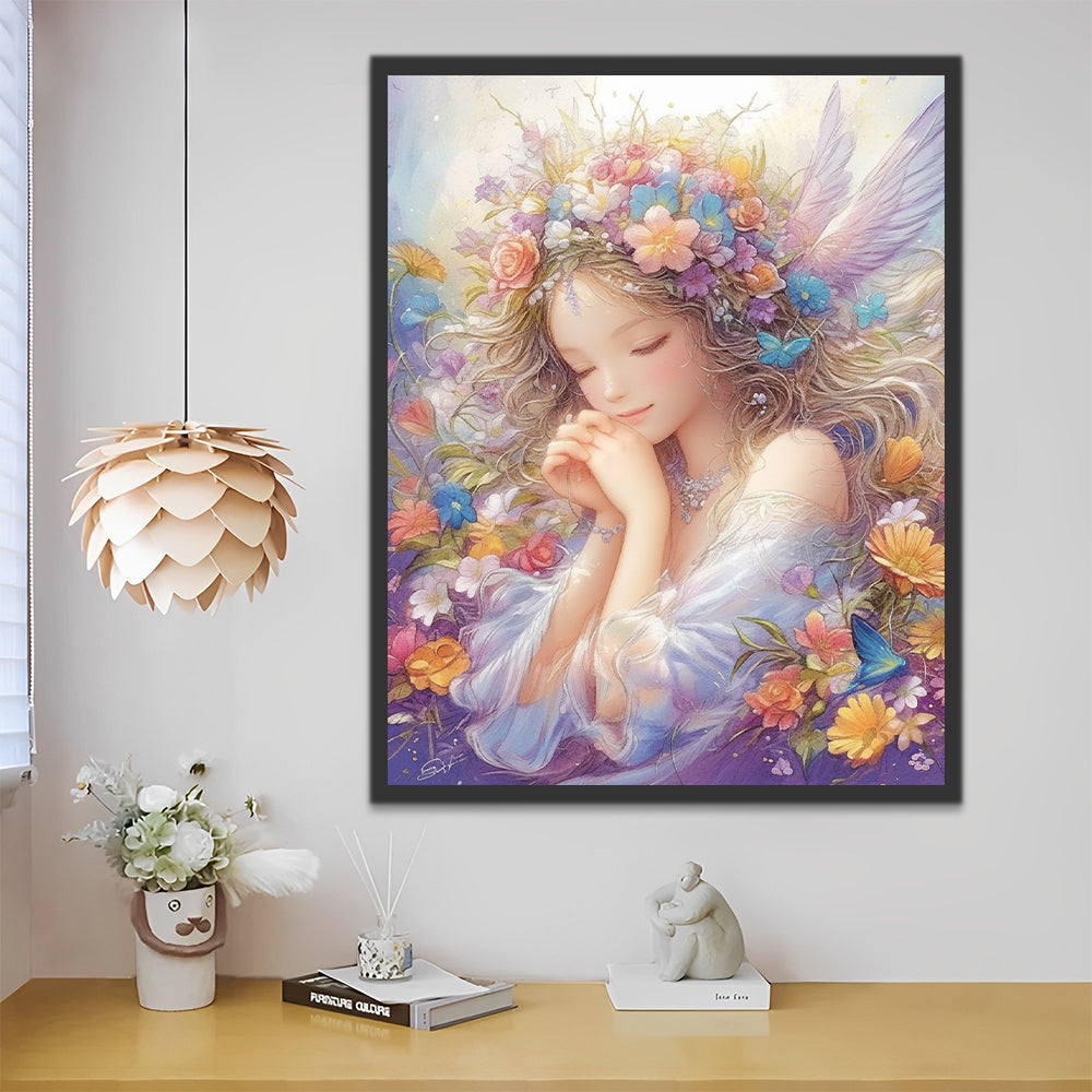 Hada Bonita Rodeada de Flores y Mariposas Pintar por Números