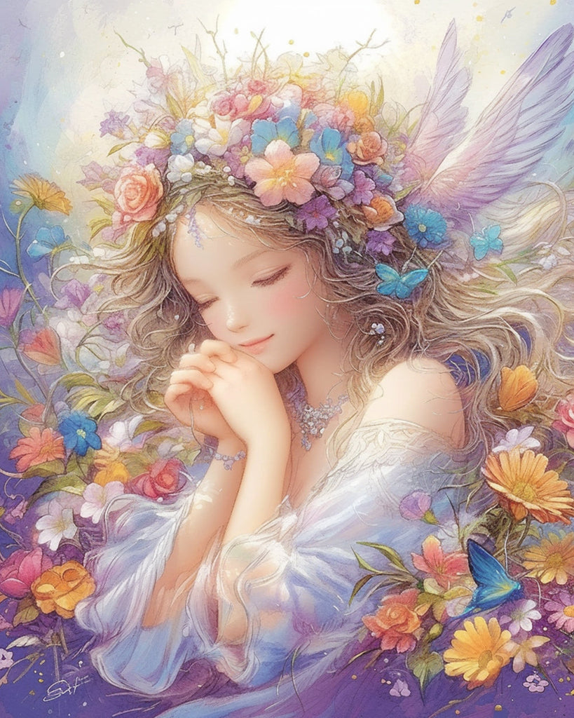 Hada Bonita Rodeada de Flores y Mariposas Pintar por Números
