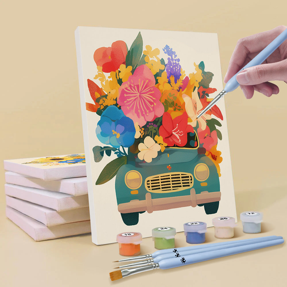 Hermosas Flores en los Coches 6 Partes Mini Pintar por Números
