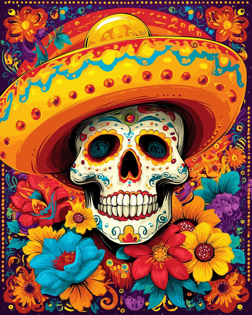 Hermoso Cráneo y Flores Pintar por Números
