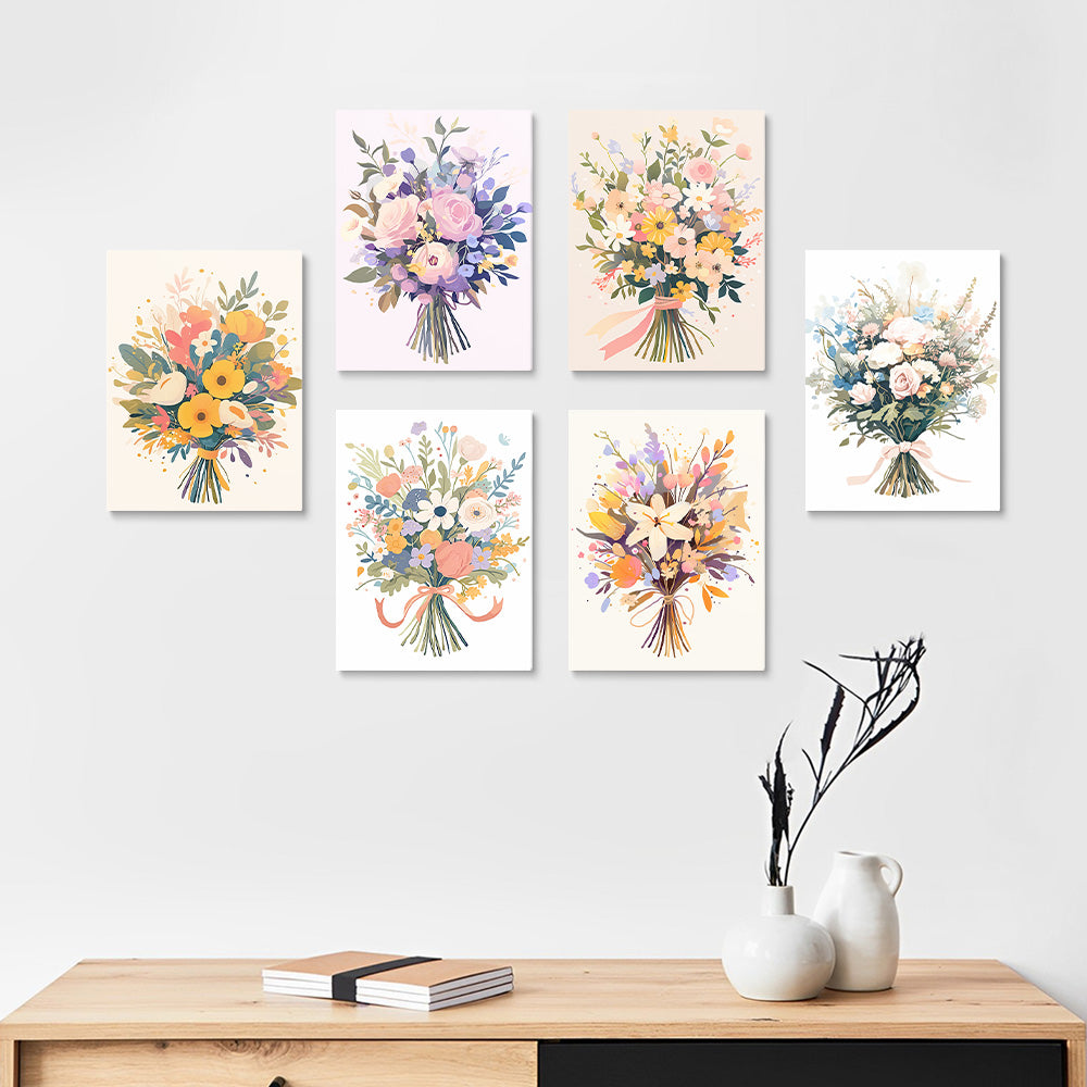 Hermosos Ramos de Flores 6 Partes Mini Pintar por Números