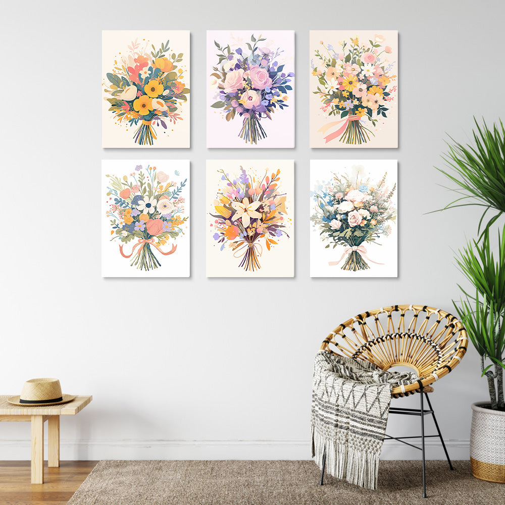 Hermosos Ramos de Flores 6 Partes Mini Pintar por Números