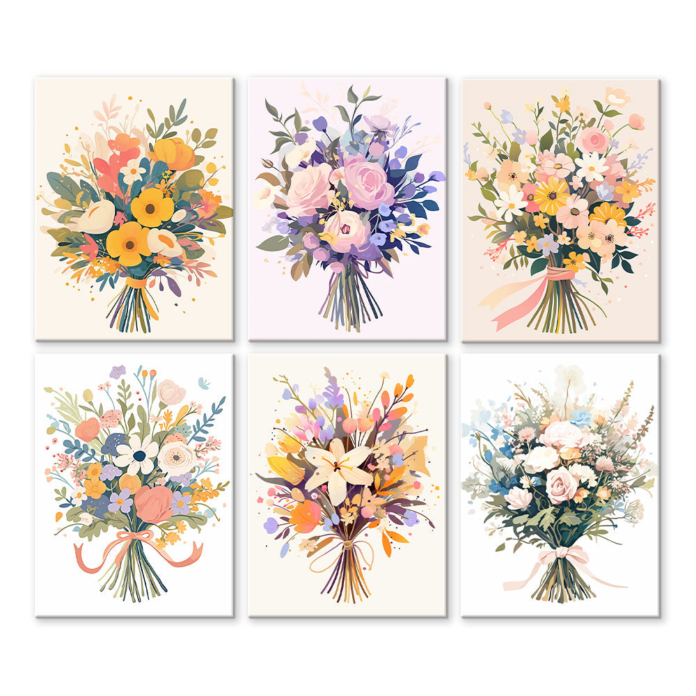 Hermosos Ramos de Flores 6 Partes Mini Pintar por Números