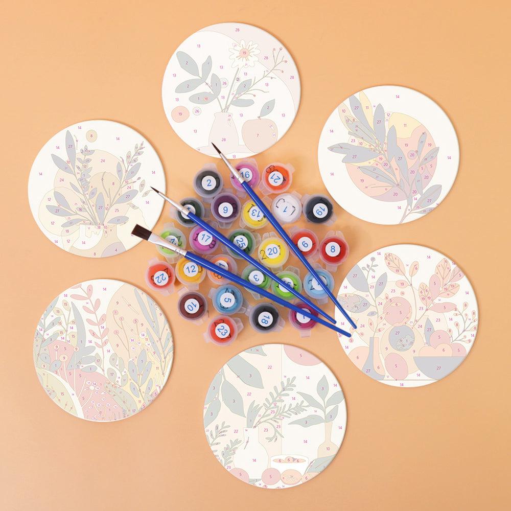 Hojas de Otoño en Maceta 6 Posavasos Pintar por Números
