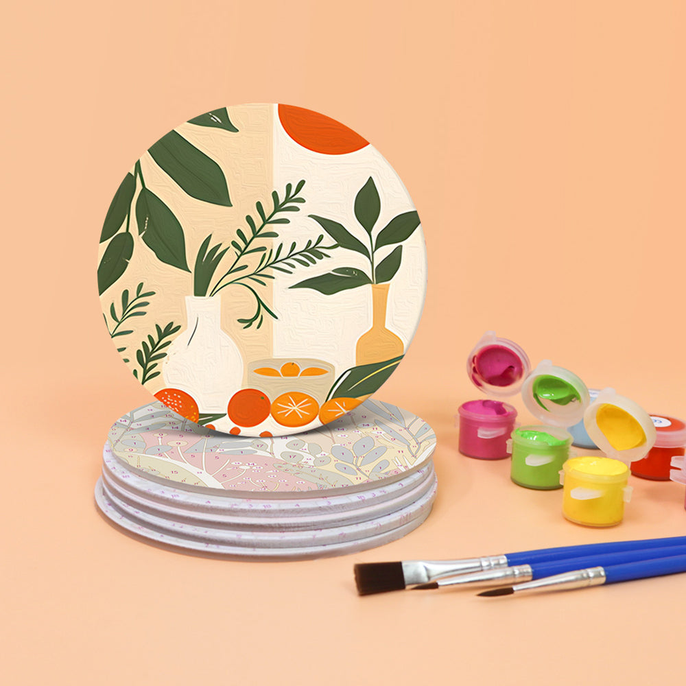 Hojas de Otoño en Maceta 6 Posavasos Pintar por Números