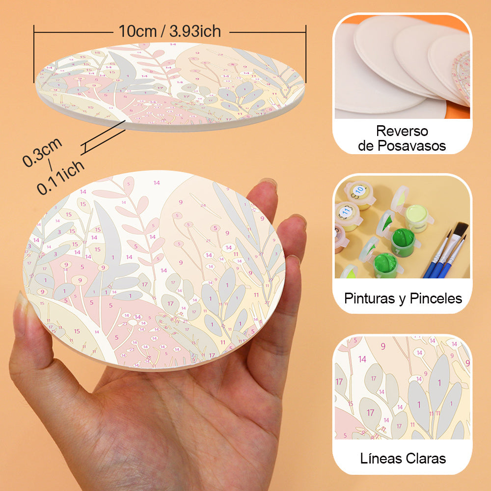 Hojas de Otoño en Maceta 6 Posavasos Pintar por Números