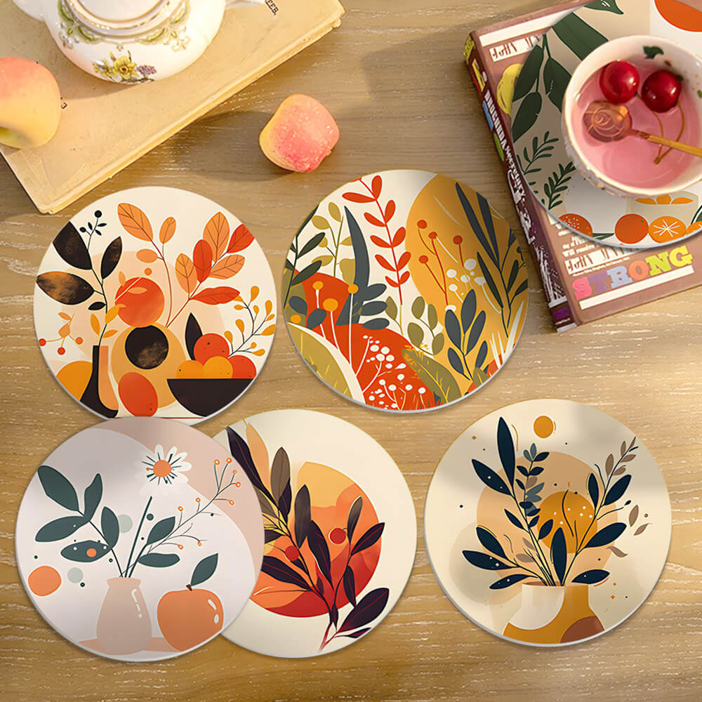 Hojas de Otoño en Maceta 6 Posavasos Pintar por Números