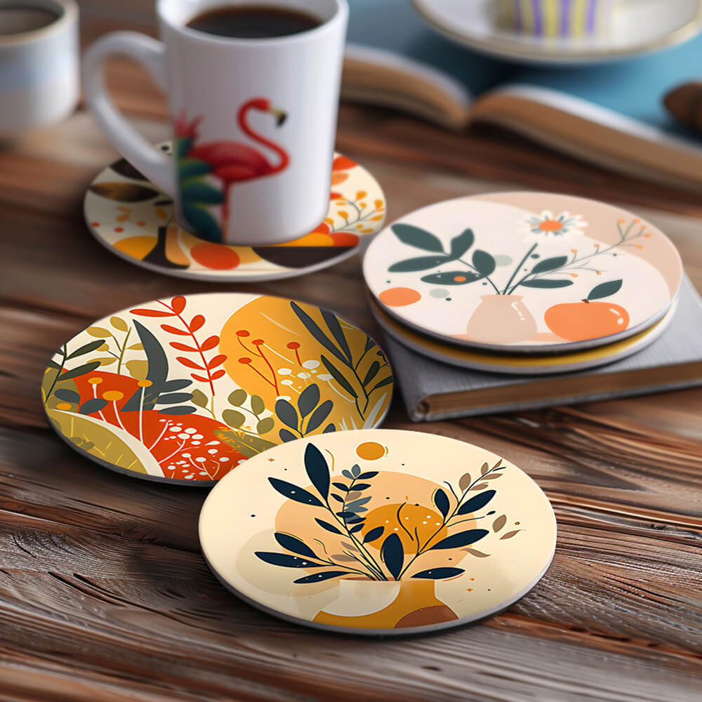 Hojas de Otoño en Maceta 6 Posavasos Pintar por Números