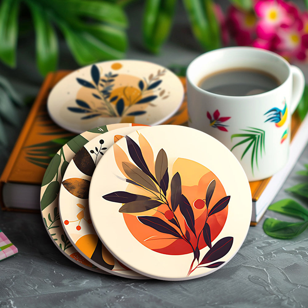Hojas de Otoño en Maceta 6 Posavasos Pintar por Números