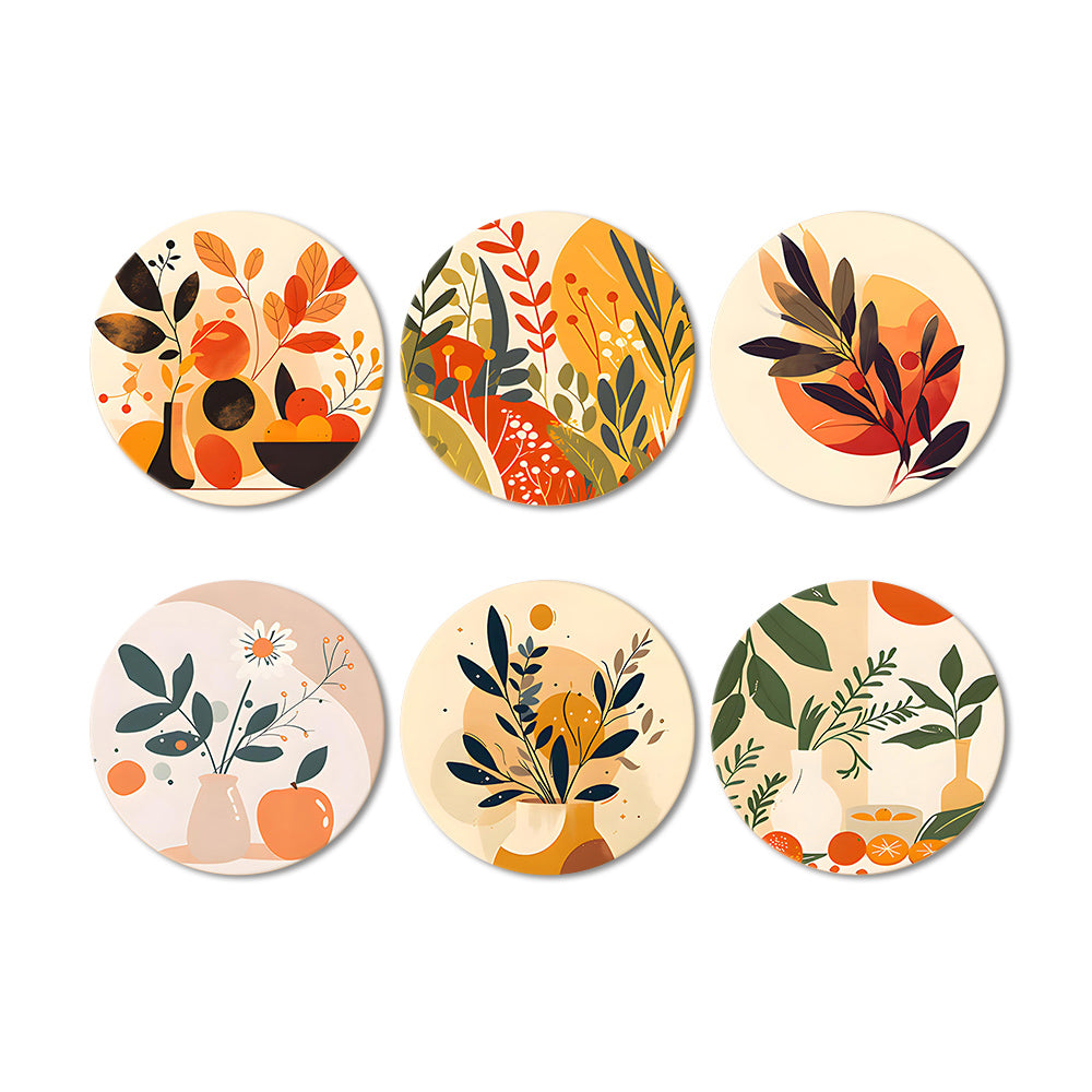 Hojas de Otoño en Maceta 6 Posavasos Pintar por Números