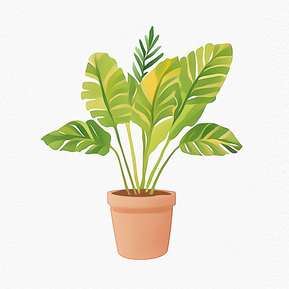 Hojas de Planta Tropical en Maceta Mini Pintar por Números