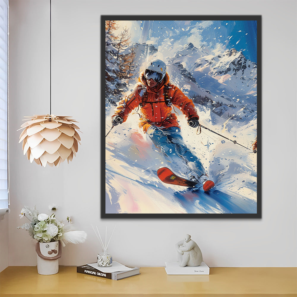 Hombre Esquiando en las Montañas Nevadas Pintar por Números
