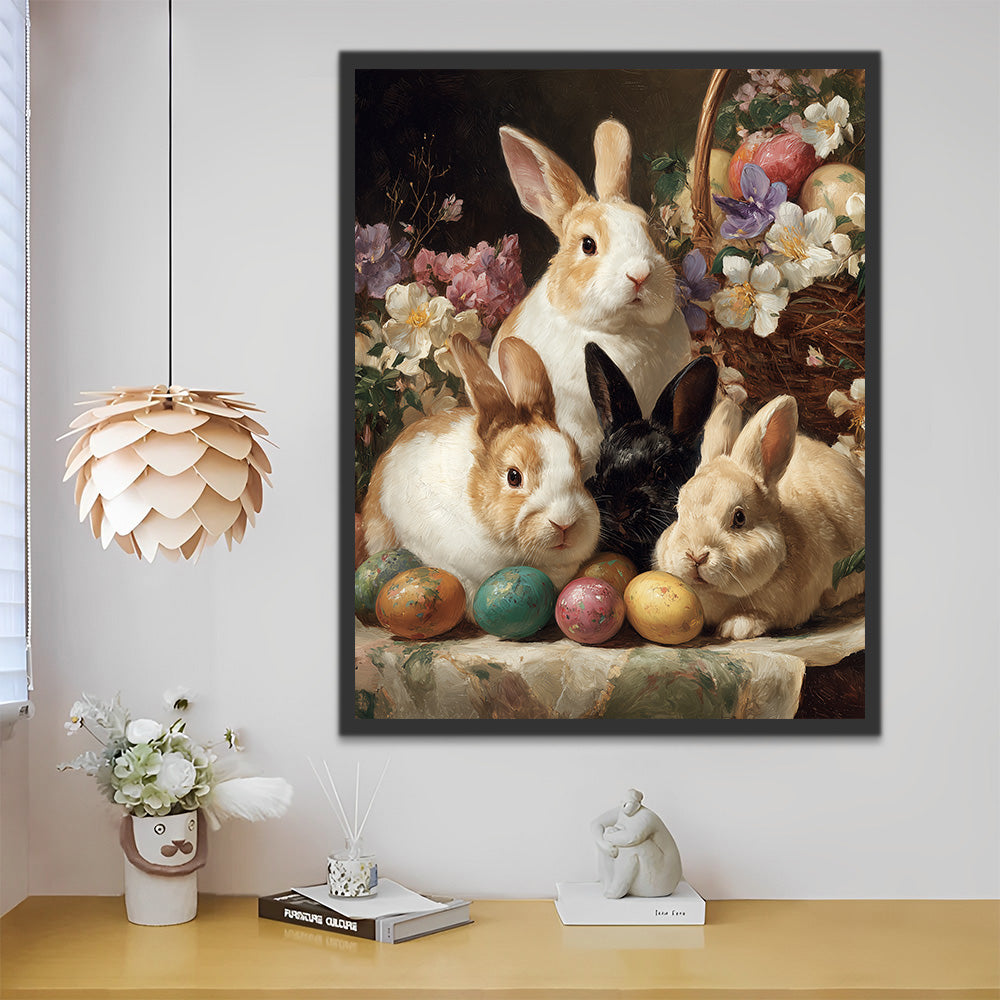Huevos de Pascua y Conejitos y Cesta de Flores Pintar por Números