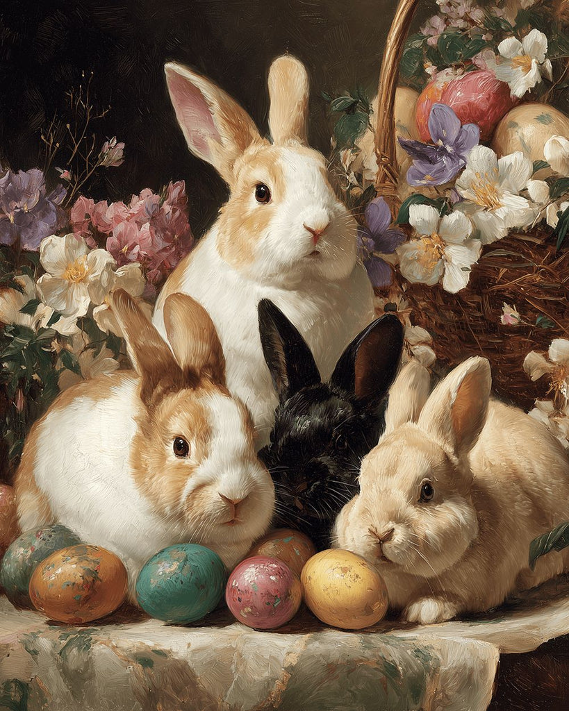 Huevos de Pascua y Conejitos y Cesta de Flores Pintar por Números