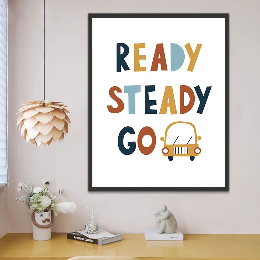 Ilustración Creativa de Coche y Letras Ready Steady Go Pintar por Números Niños