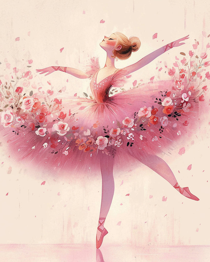 Ilustración de Bailarina con Vestido de Flores Pintar por Números
