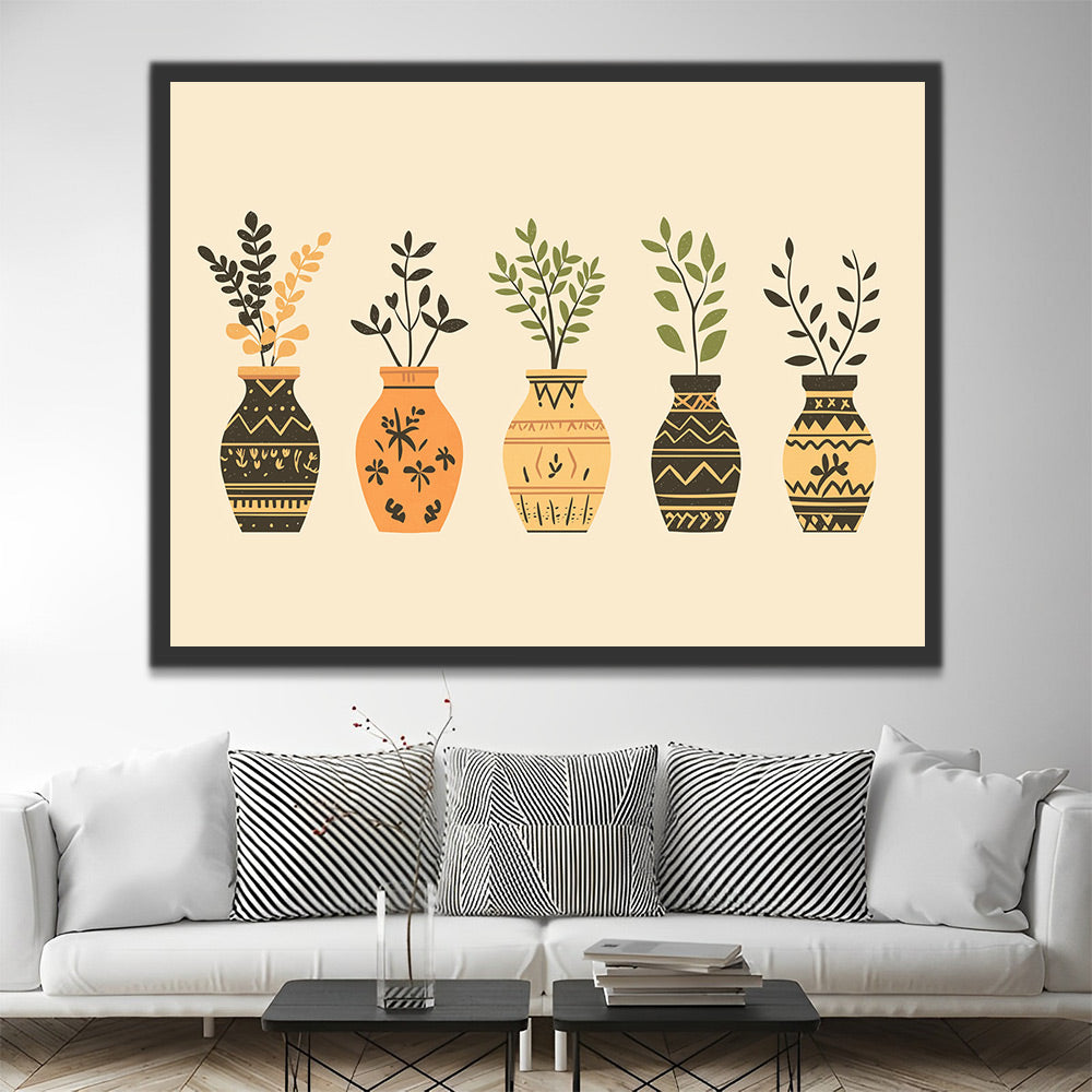 Ilustración de Floreros con Ramas de Hojas Pintar por Números