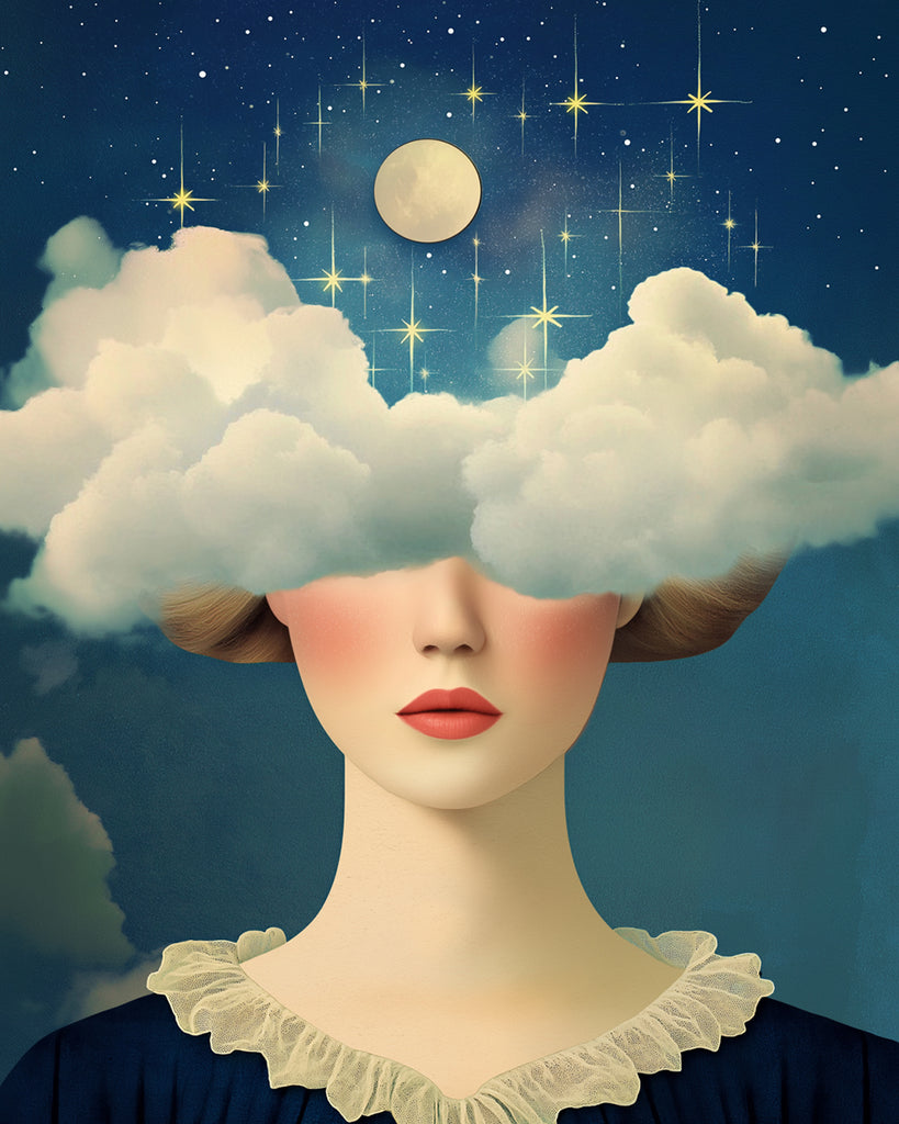 Ilustración de Mujer con Ojos Cubiertos de Nubes y la Luna Pintar por Números
