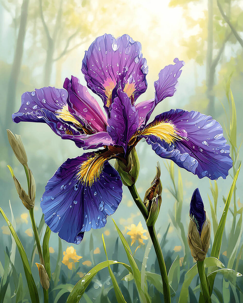 Iris Morada con Rocío en Naturaleza Pintar por Números