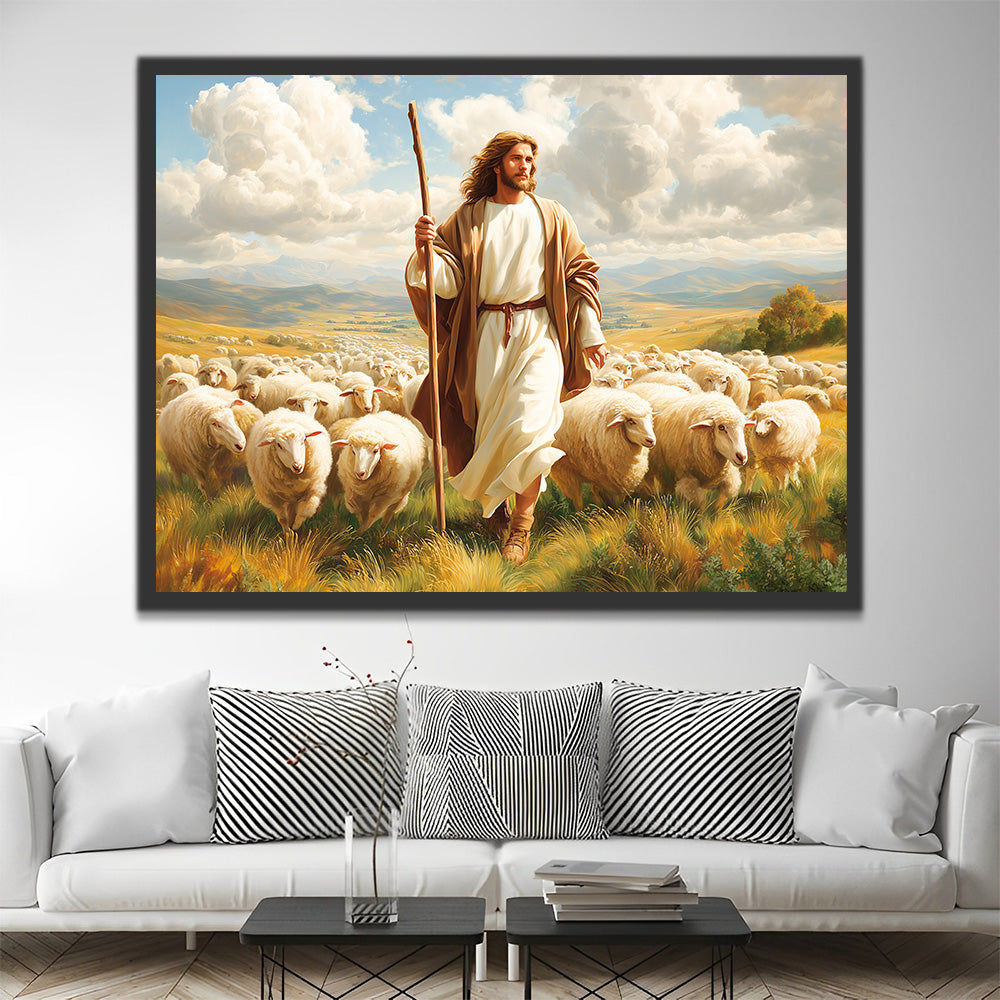 Jesús Pastor con las Ovejas Pintar por Números