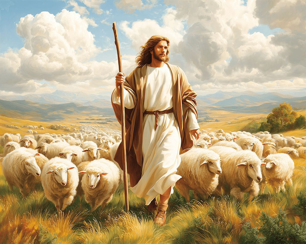 Jesús Pastor con las Ovejas Pintar por Números