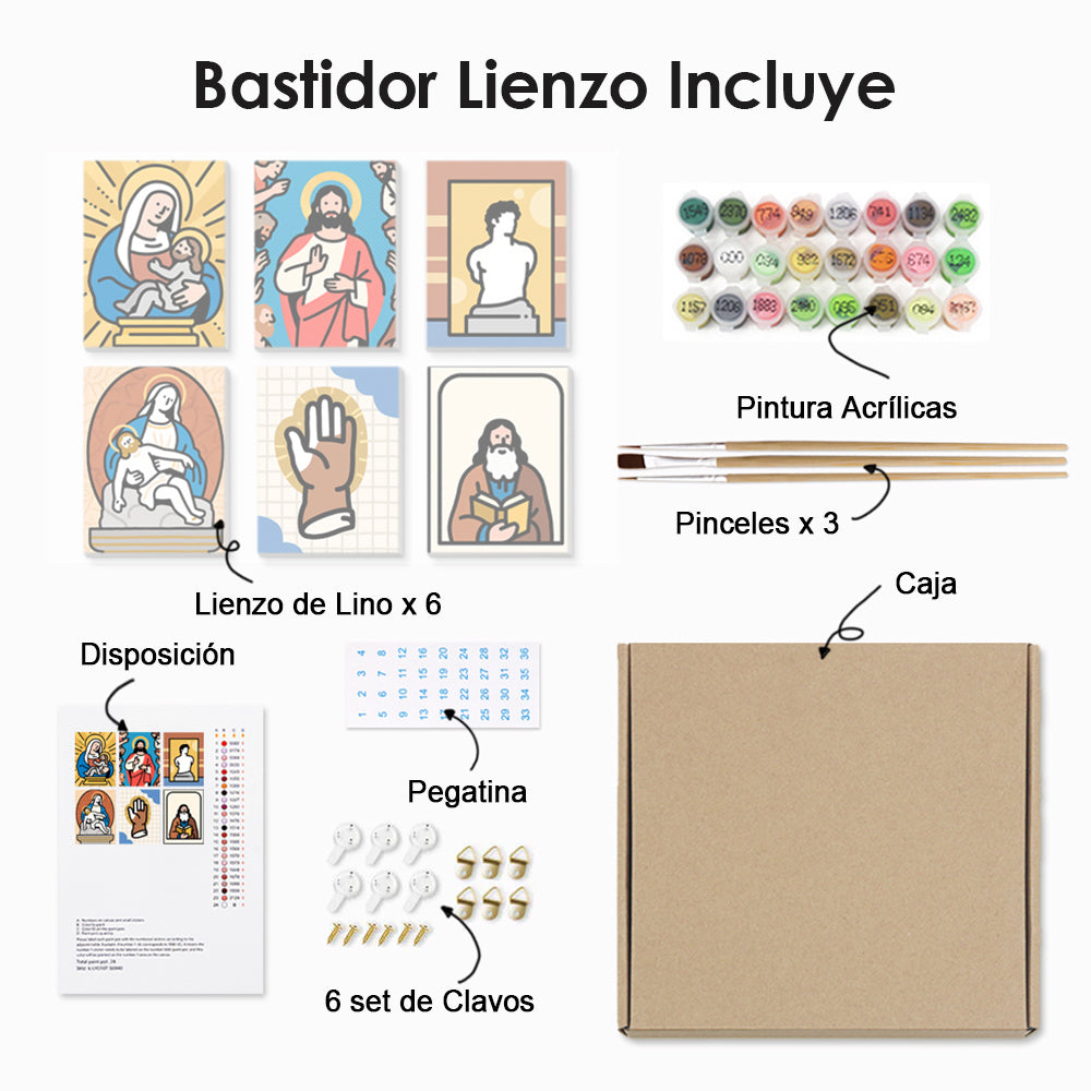 Jesús y la Virgen 6 Partes Mini Pintar por Números