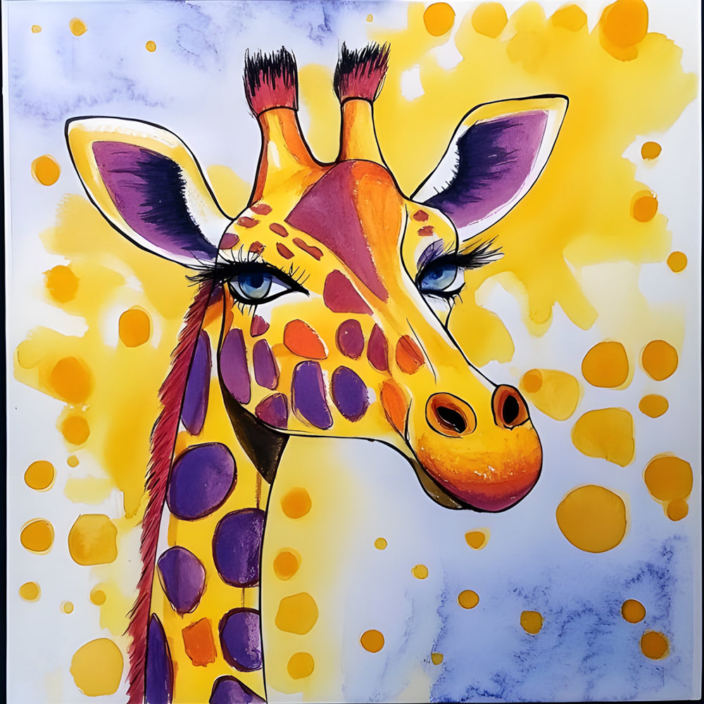 Jirafa con Manchas y Orejas Moradas Pintar por Números