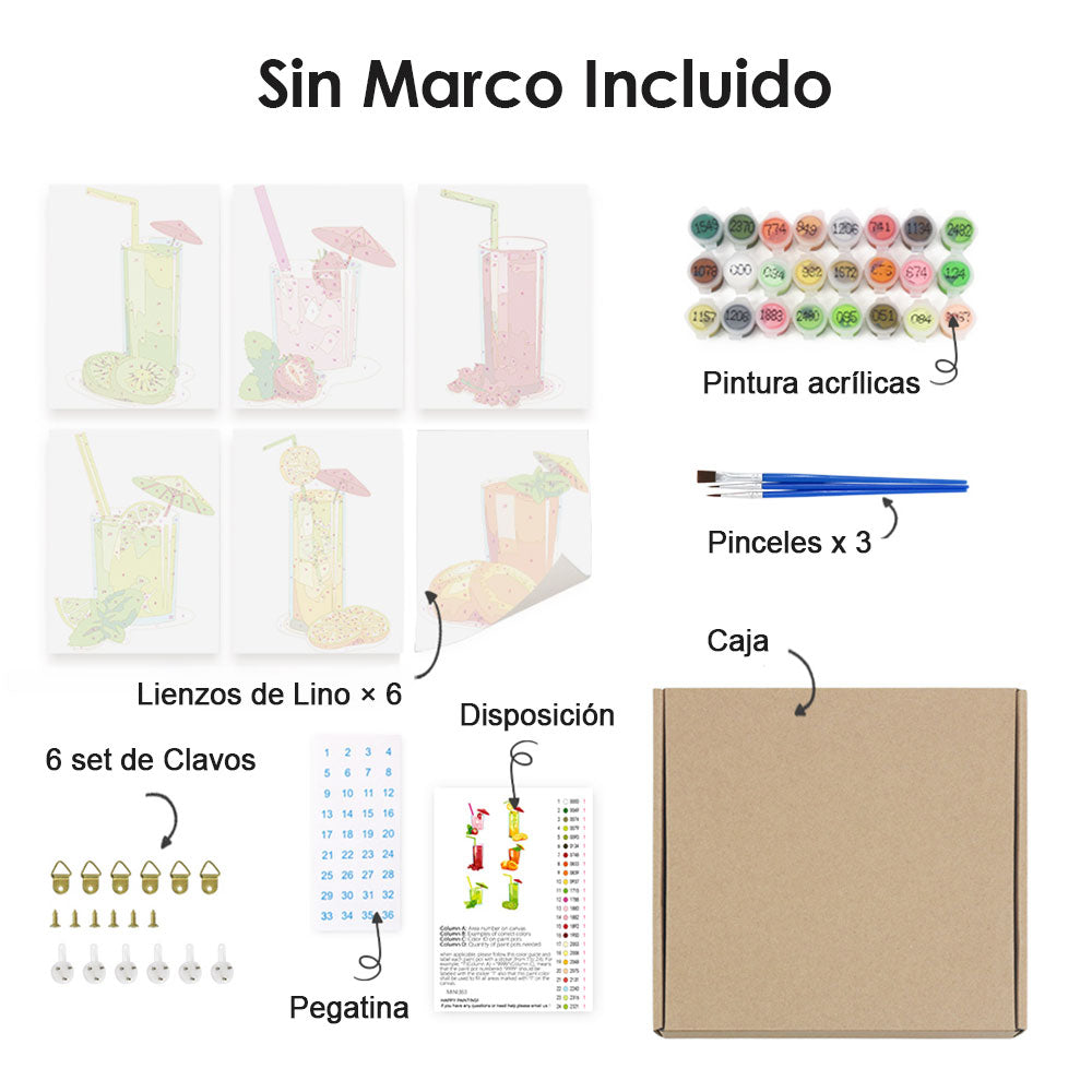 Jugo de Frutas Frescas 6 Partes Mini Pintar por Números