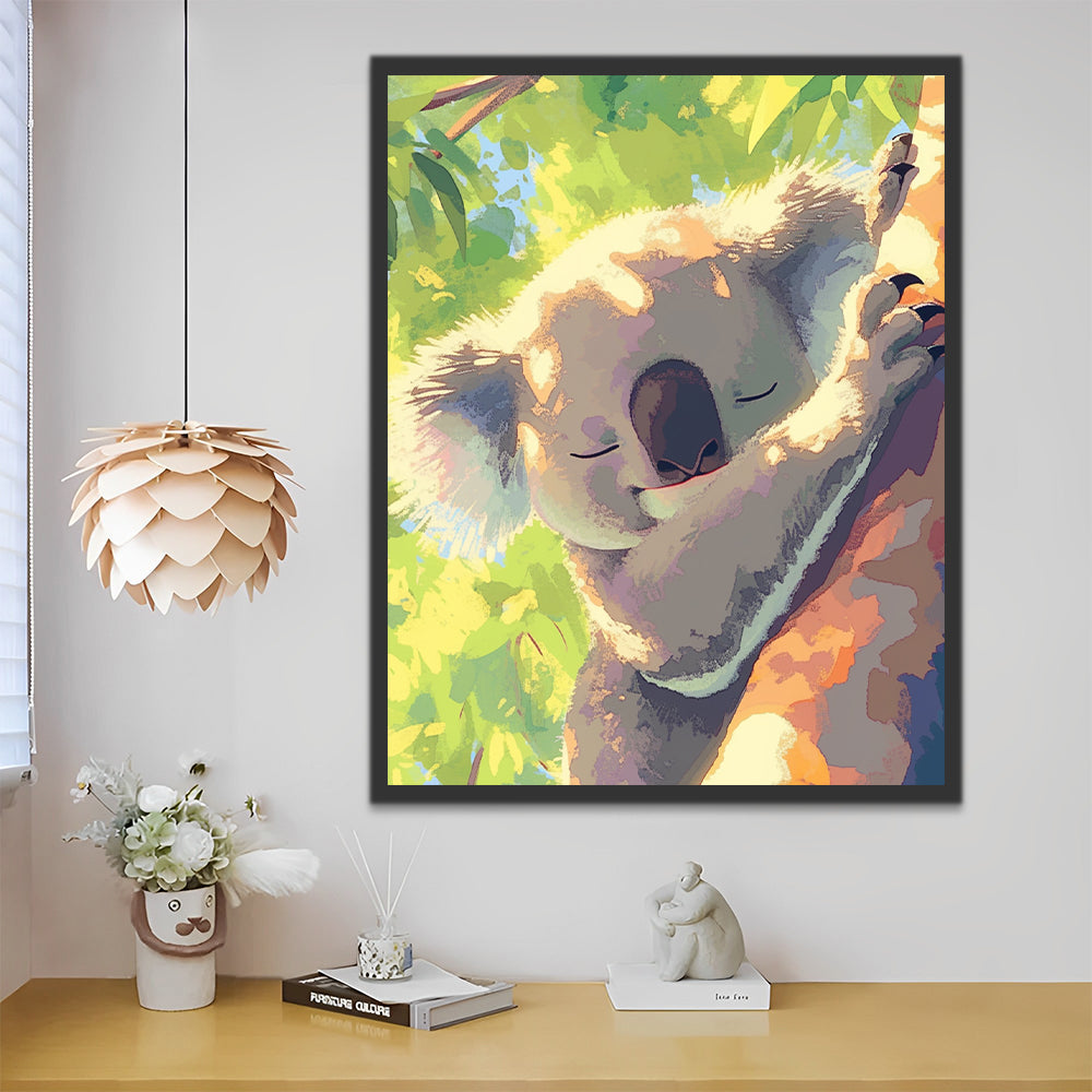 Koala Adorable Durmiendo sobre el Árbol Pintar por Números