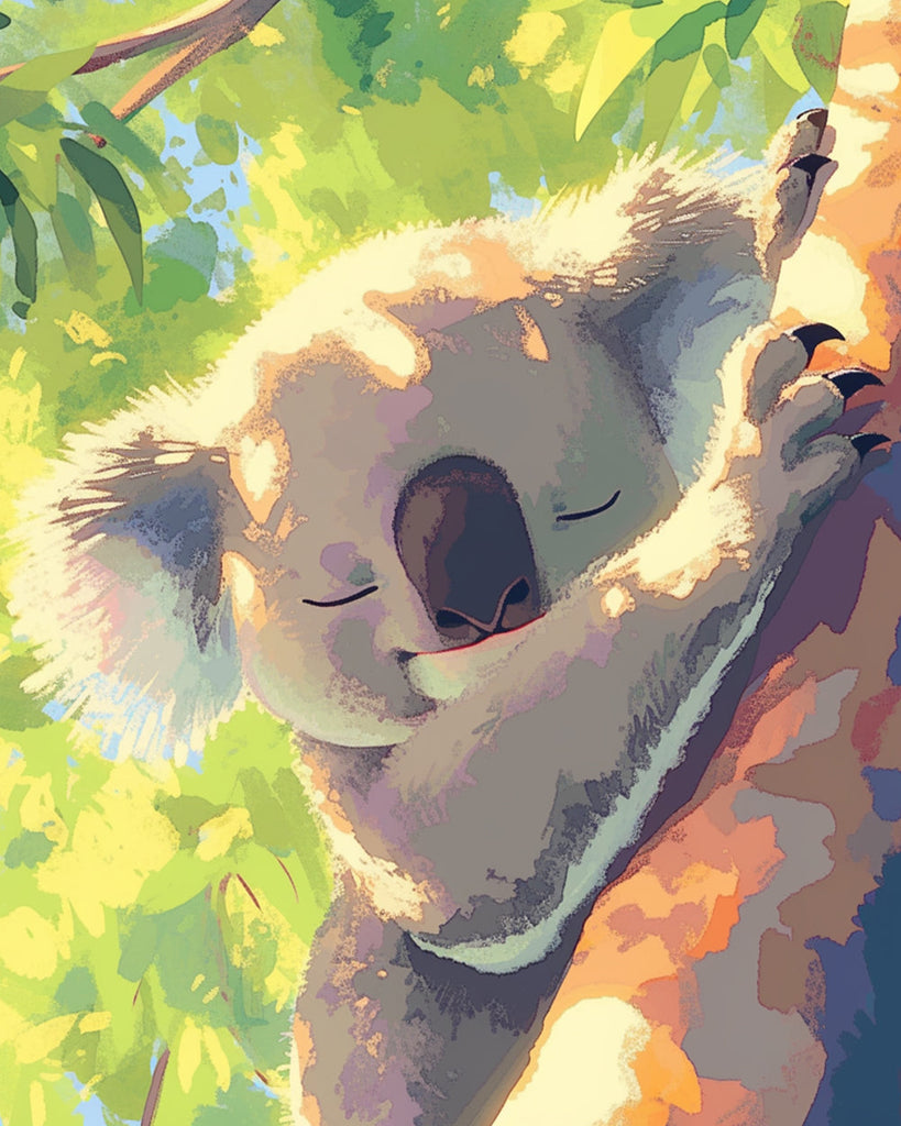 Koala Adorable Durmiendo sobre el Árbol Pintar por Números