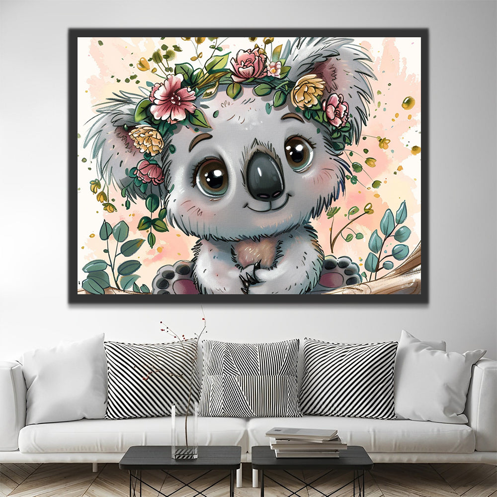 Koala Bebé Adorable con Guirnalda de Flores Pintar por Números