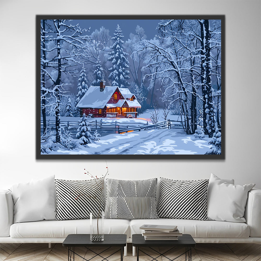 La Casa en el Bosque Nevado Pintar por Números