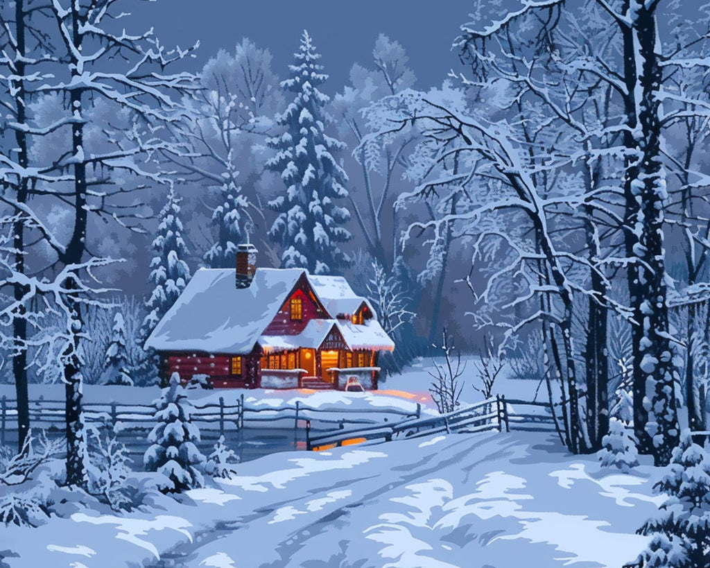 La Casa en el Bosque Nevado Pintar por Números