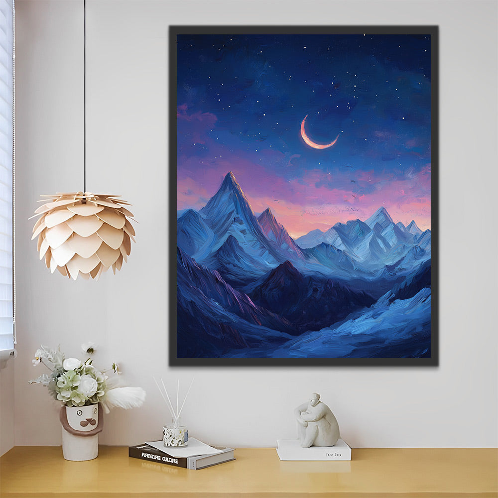 La Luna en la Noche Estrellada sobre las Montañas Pintar por Números