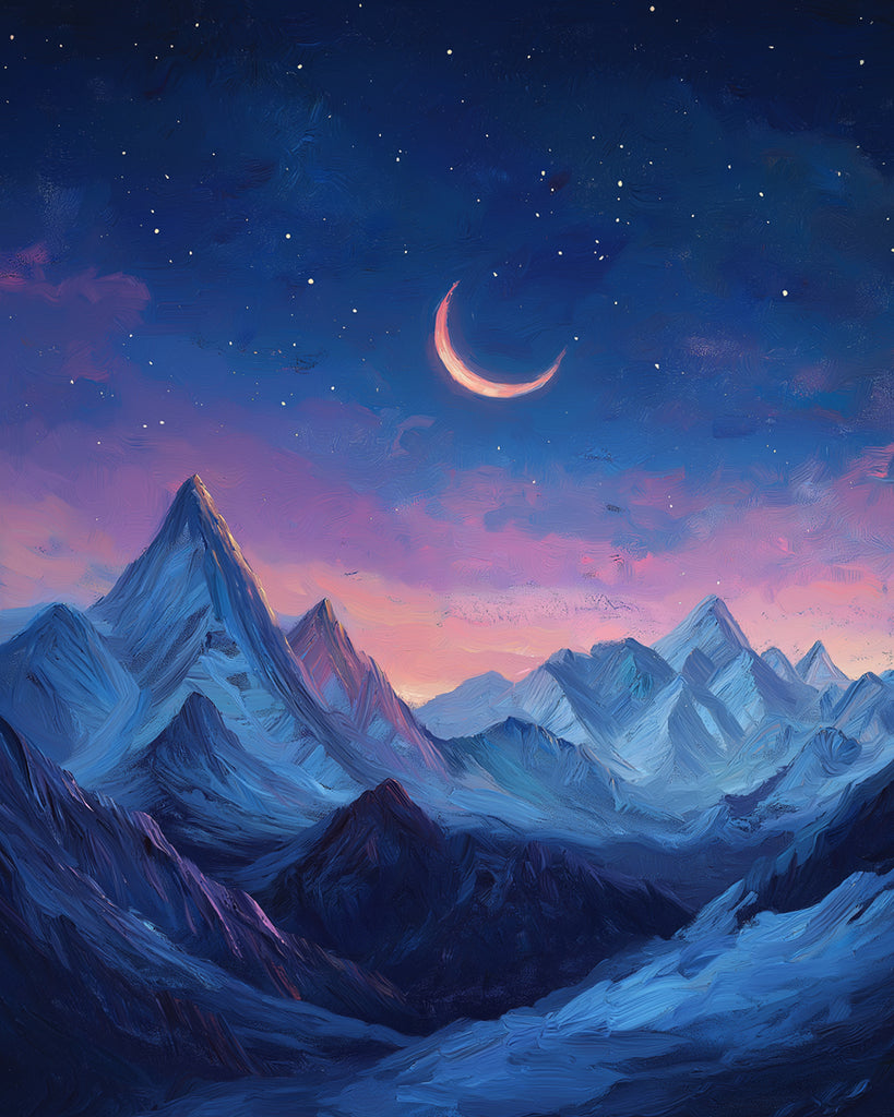 La Luna en la Noche Estrellada sobre las Montañas Pintar por Números